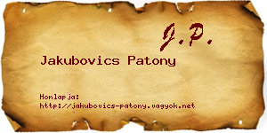 Jakubovics Patony névjegykártya